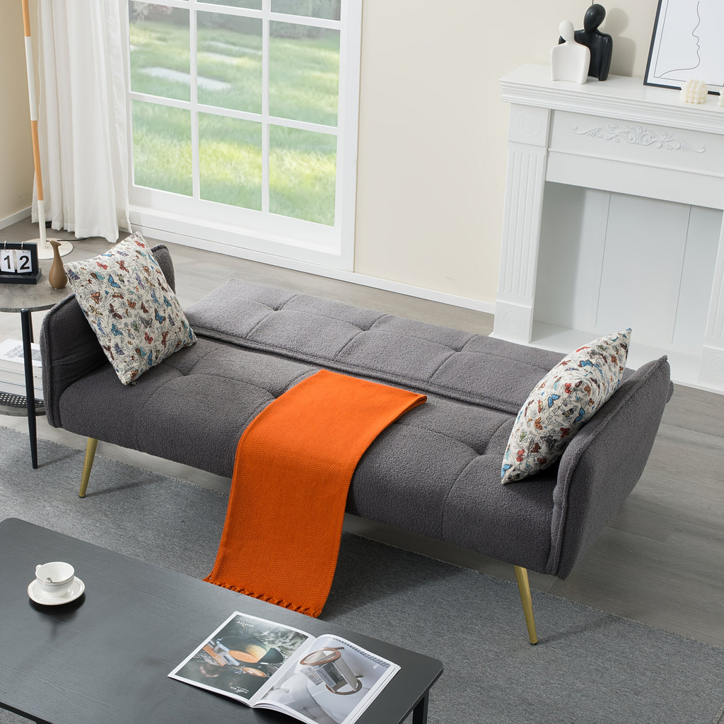 67.72-Inch Sofa Bed, Convertible Sleeping Bed, Solid Wood And Engineered Wood Frame, Teddy Velvet Fabric, 5-Position Adjustable Backrest And Armrests, Plush High-Density Foam, Suitable for Living Room, Office, Or Guest Room (Includes Size Details)