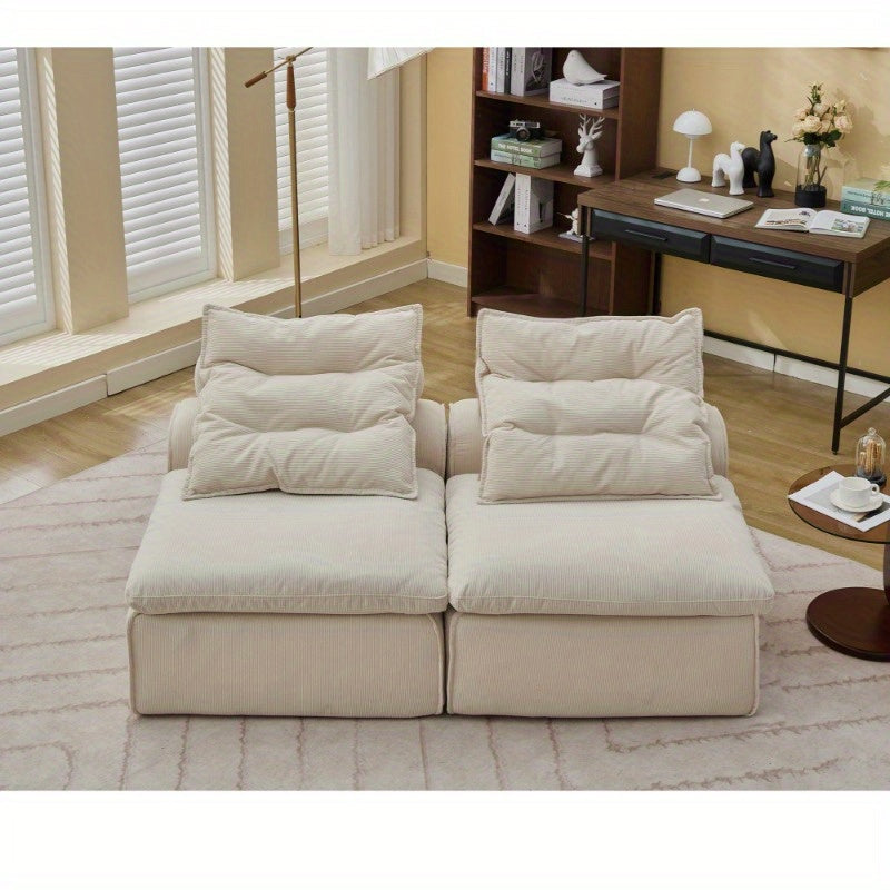 Living Room Beige Modular Sofa with Neck Pillow Soft Fabric DIY Design Durable and Comfortable Lounge Chair for Reading or Apartment Living Includes Lumbar 2 Seater