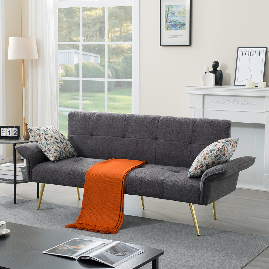 67.72-Inch Sofa Bed, Convertible Sleeping Bed, Solid Wood And Engineered Wood Frame, Teddy Velvet Fabric, 5-Position Adjustable Backrest And Armrests, Plush High-Density Foam, Suitable for Living Room, Office, Or Guest Room (Includes Size Details)