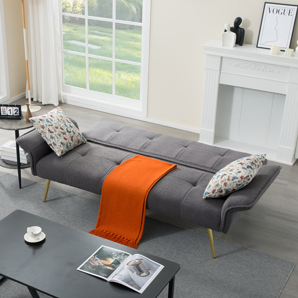 67.72-Inch Sofa Bed, Convertible Sleeping Bed, Solid Wood And Engineered Wood Frame, Teddy Velvet Fabric, 5-Position Adjustable Backrest And Armrests, Plush High-Density Foam, Suitable for Living Room, Office, Or Guest Room (Includes Size Details)