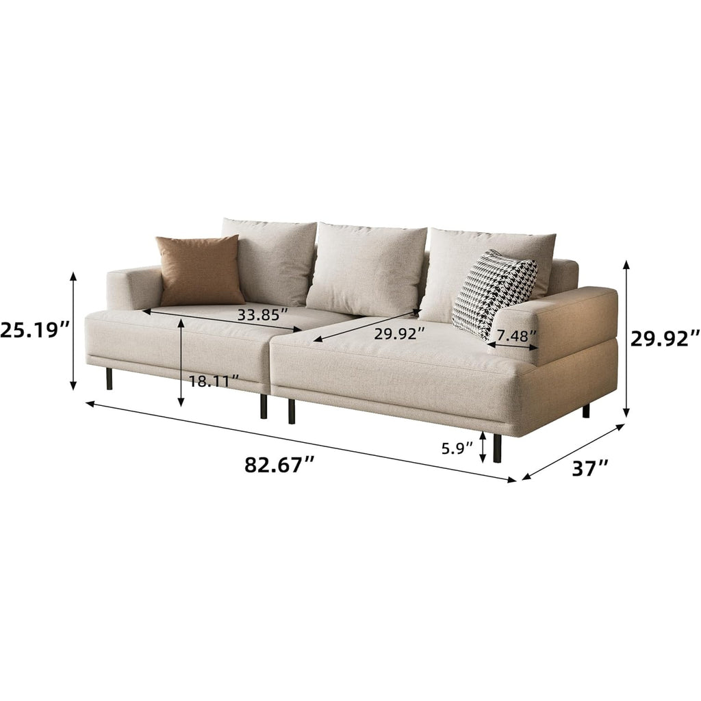 L-Shaped Cream Fabric Sectional Sofa - Contemporary Upholstered Couch with Metal Legs for Living Room (82.67 Inches - 3 Seats)