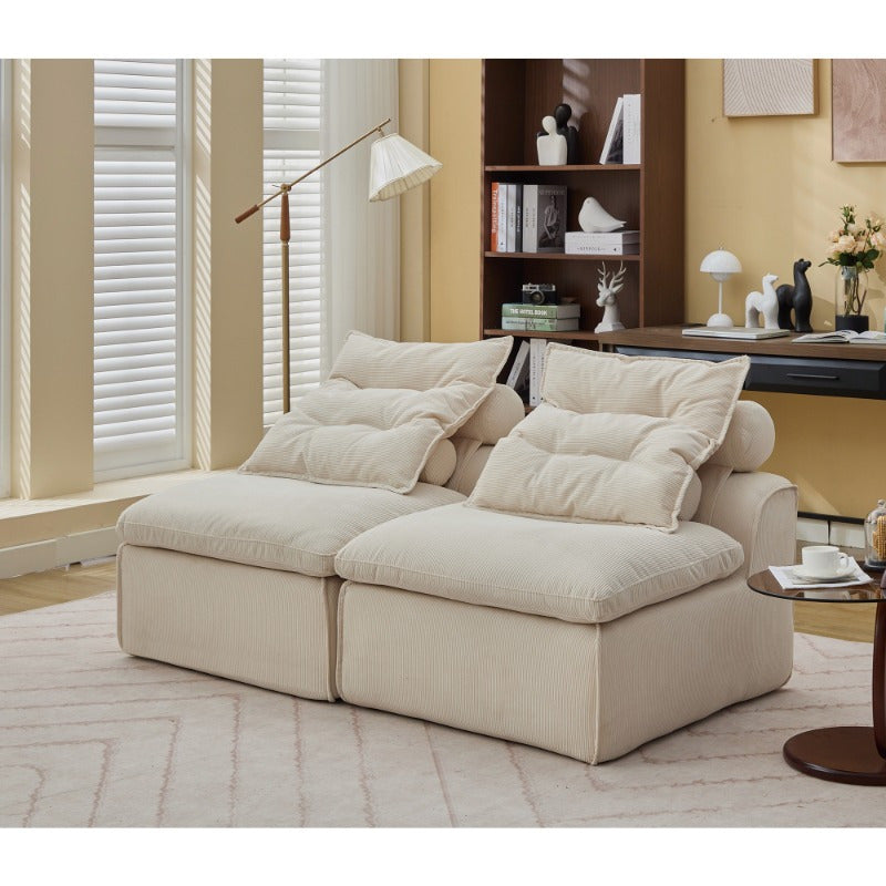 Living Room Beige Modular Sofa with Neck Pillow Soft Fabric DIY Design Durable and Comfortable Lounge Chair for Reading or Apartment Living Includes Lumbar 2 Seater