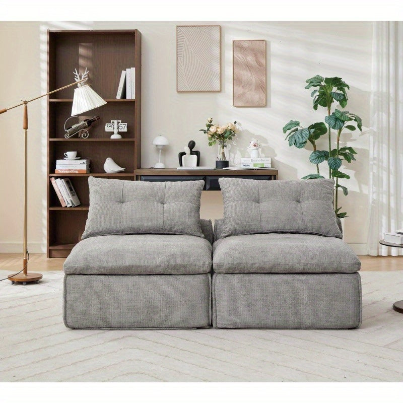 NEW ARRIVED VIDEO PROVIDED Modular Sofa, No Armrests, at Will, Chenille Fabric, Neck Pillow-Back Lounge Sofa Chair, Reading Nook, Or Apartment Living, Lumbar Pillow, 2 Seats, Upholster, Light Gray