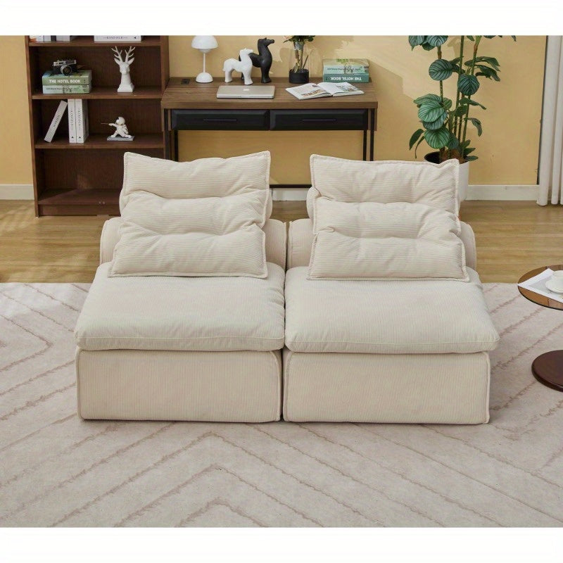 Living Room Beige Modular Sofa with Neck Pillow Soft Fabric DIY Design Durable and Comfortable Lounge Chair for Reading or Apartment Living Includes Lumbar 2 Seater