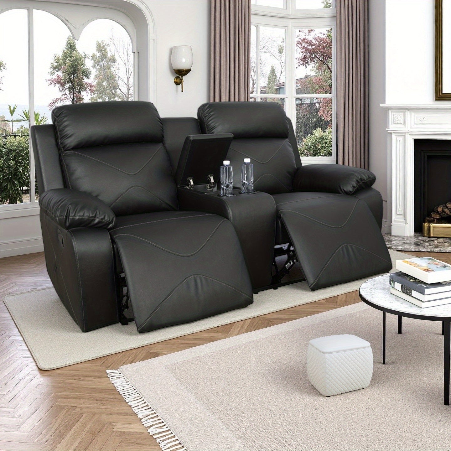 Three-Piece Black Leather Sofa Set for Living Room, House, Bedroom, Or Office