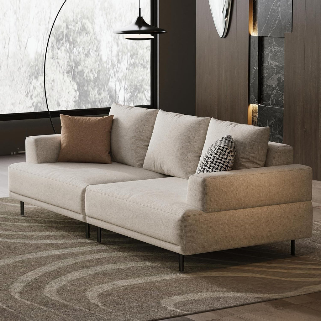 L-Shaped Cream Fabric Sectional Sofa - Contemporary Upholstered Couch with Metal Legs for Living Room (82.67 Inches - 3 Seats)