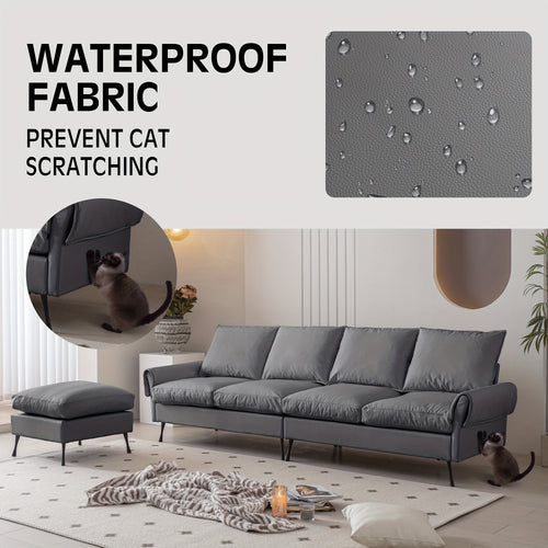 104.5-Inch Modern Faux Leather L-Shaped Sofa with Convertible Footstool Living Room