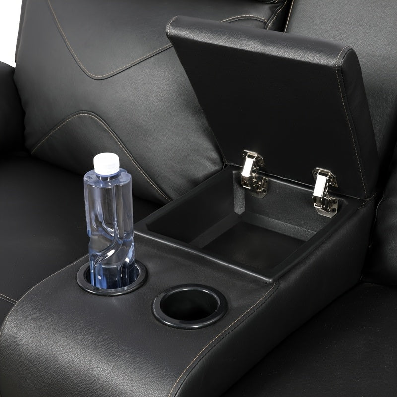 Three-Piece Black Leather Sofa Set for Living Room, House, Bedroom, Or Office