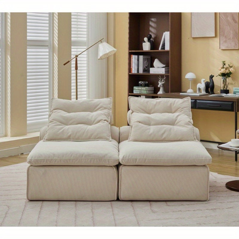 Living Room Beige Modular Sofa with Neck Pillow Soft Fabric DIY Design Durable and Comfortable Lounge Chair for Reading or Apartment Living Includes Lumbar 2 Seater