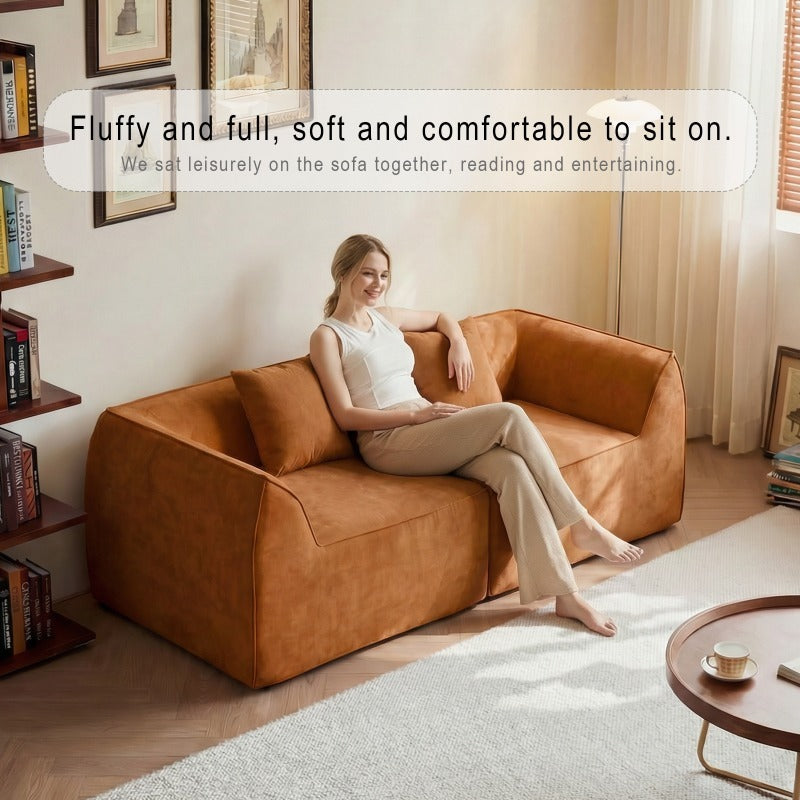 Compressed Memory Foam Sofa with Rectangular Pillow 2-Seater Lounger Daybed for Bedroom, Guest Room, Orange