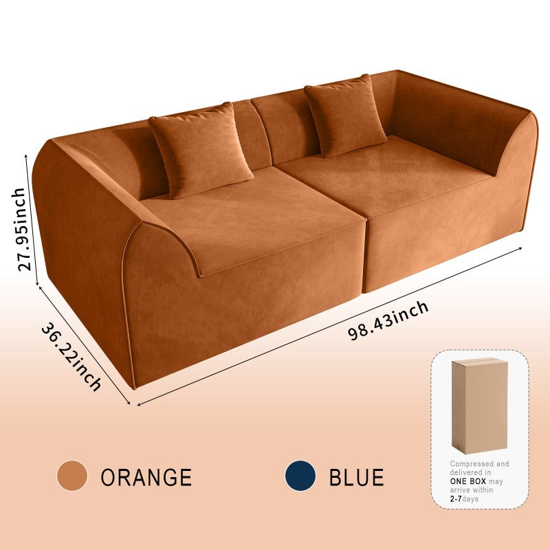 Compressed Memory Foam Sofa with Rectangular Pillow 2-Seater Lounger Daybed for Bedroom, Guest Room, Orange