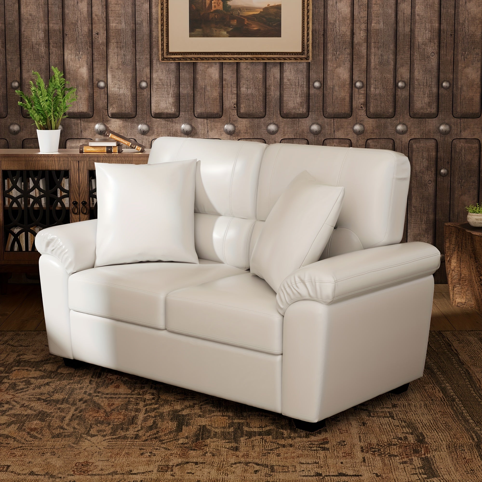 Morden Fort Faux Leather Loveseat Sofas, White Modern Luxury And Comfy Furniture Sleeper Couches for Living Room, Apartment, Office, Reading Room, White, Brown, Chocolate