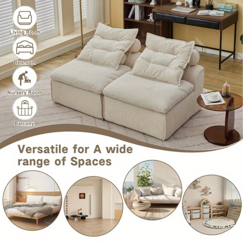 Living Room Beige Modular Sofa with Neck Pillow Soft Fabric DIY Design Durable and Comfortable Lounge Chair for Reading or Apartment Living Includes Lumbar 2 Seater
