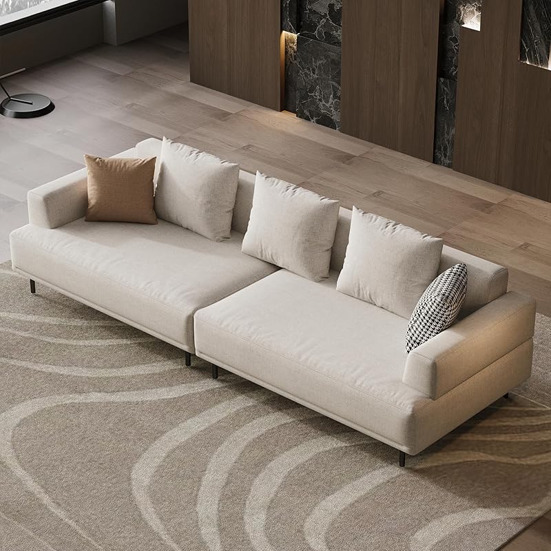 L-Shaped Cream Fabric Sectional Sofa - Contemporary Upholstered Couch with Metal Legs for Living Room (82.67 Inches - 3 Seats)