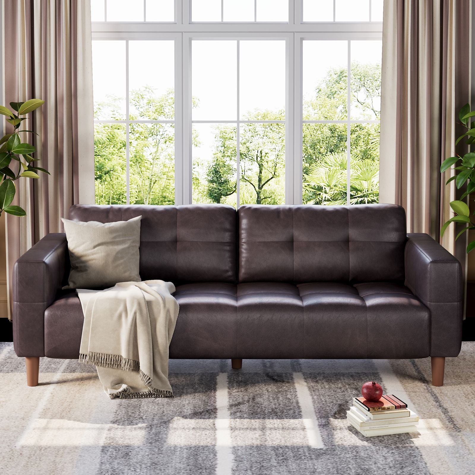 Modern 3-Seater Sofa Couch with Deep Seats & 2 Pillows - Breathable Faux Leather Loveseat Suitable for Living Room, Bedroom, Apartment, Office - Easy Assembly, Space-Saving Design, Durable Metal Frame & Low-Maintenance