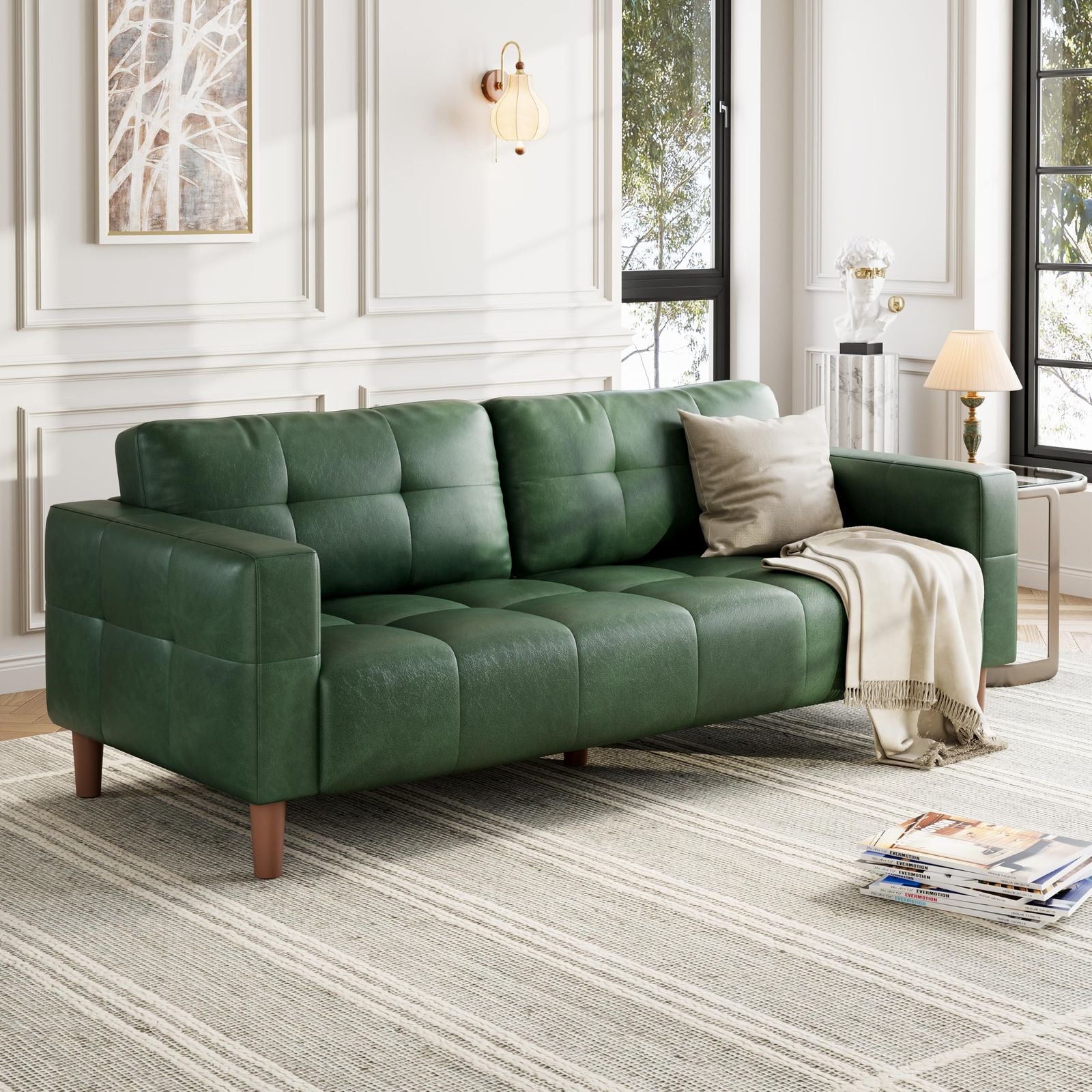 Modern 3-Seater Sofa Couch with Deep Seats & 2 Pillows - Breathable Faux Leather Loveseat Suitable for Living Room, Bedroom, Apartment, Office - Easy Assembly, Space-Saving Design, Durable Metal Frame & Low-Maintenance