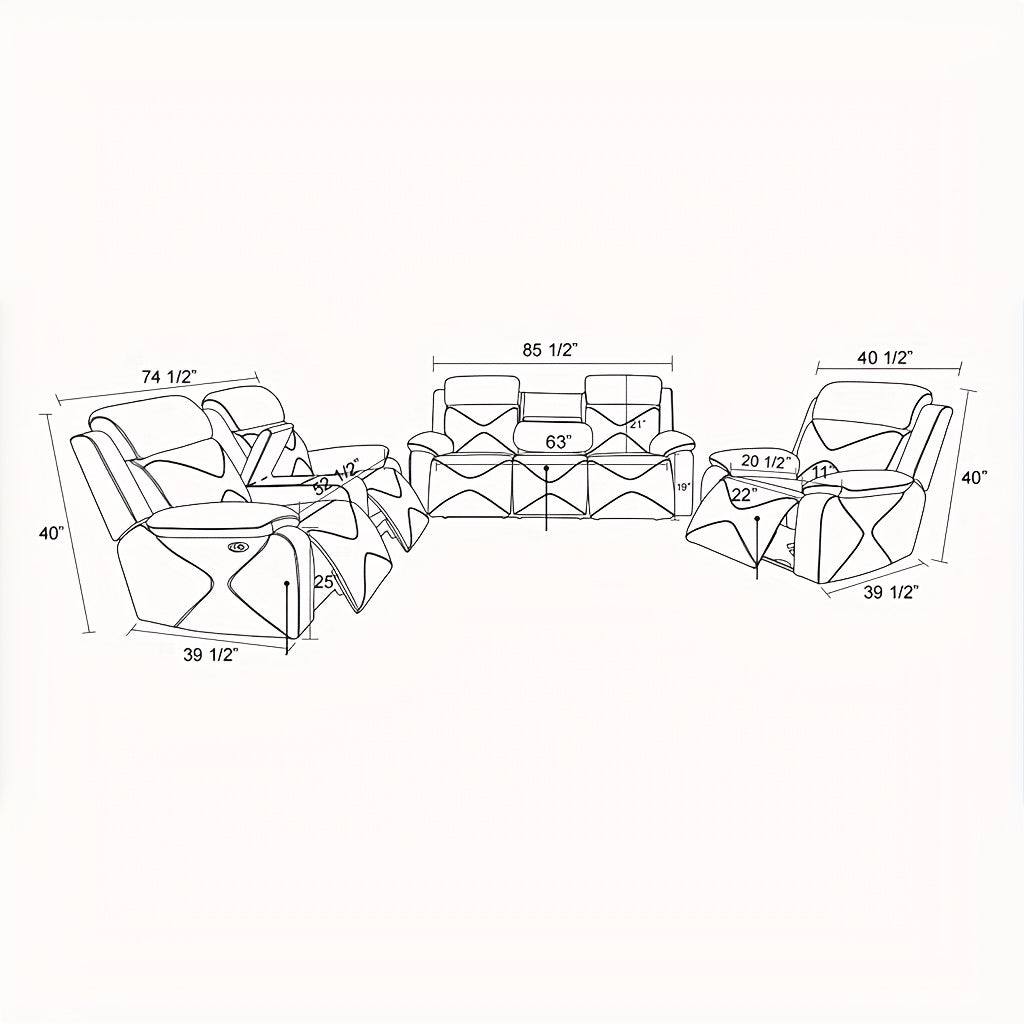 Three-Piece Black Leather Sofa Set for Living Room, House, Bedroom, Or Office